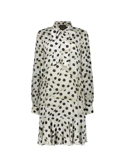 Boutique Moschino Polka-dot Ruffled Mini Dress In Neutral