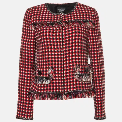 Pre-owned Boutique Moschino Red Tweed Fringed Jacket M