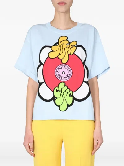 Boutique Moschino Round Neck Print T-shirt In Blue