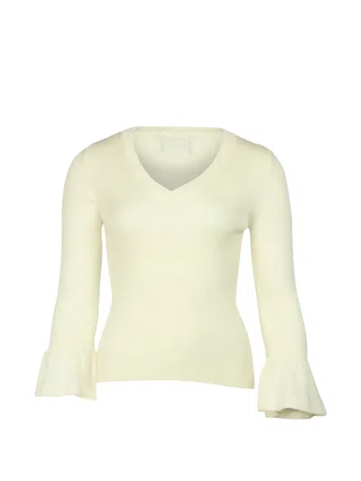 Pre-owned Boutique Moschino Ruffle-sleeves V-neck Top In White