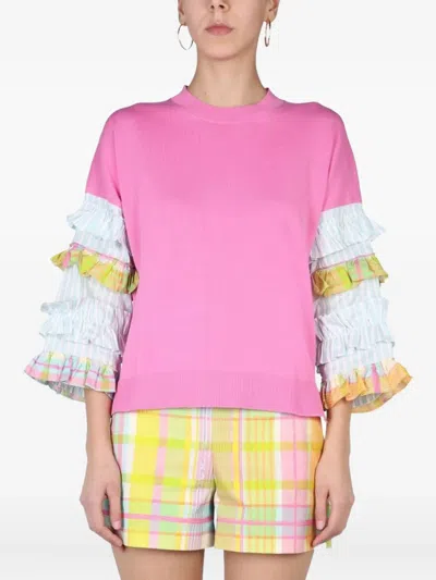 Boutique Moschino Ruffled Round Neck T-shirt In Pink