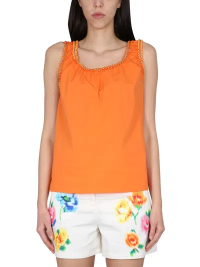 Boutique Moschino Slim Fit Cotton Top With Gyro Necklace In Orange
