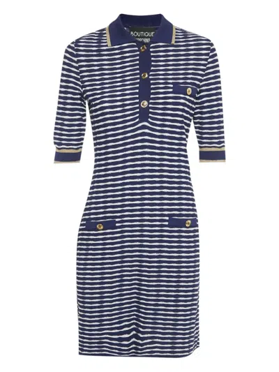 Pre-owned Boutique Moschino Striped-pattern Mini Dress In Blue