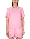 Boutique Moschino Chic Round Neck Top With Back Button Closure
