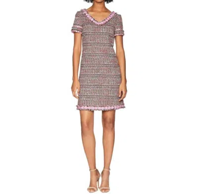 Boutique Moschino Tweed Fringe Sheath Mini Dress In Pink