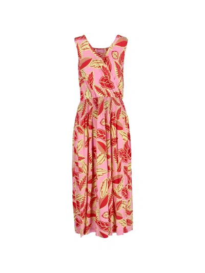 Pre-owned Boutique Moschino V-neck Floral-print Dress In Pink
