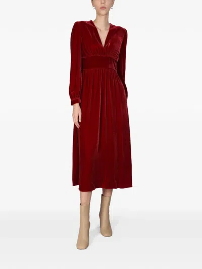 Boutique Moschino Velvet V-neck Dress In Red