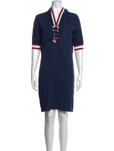 Pre-owned Boutique Moschino V-neck Knee-length Dress In Blue
