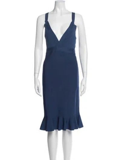 Pre-owned Boutique Moschino V-neck Knee-length Dress W/ Tags In Blue
