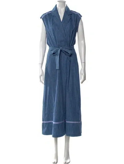 Pre-owned Boutique Moschino V-neck Long Dress In Blue