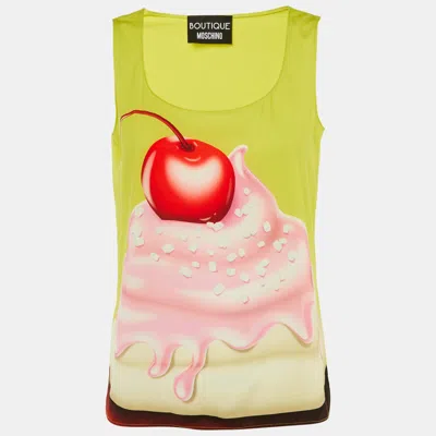 Pre-owned Boutique Moschino Volt Green Ice Cream Print Crepe Sleeveless Top S