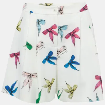 Pre-owned Boutique Moschino White Bow Print Crepe Shorts M