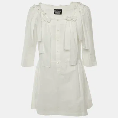 Pre-owned Boutique Moschino White Cotton Bow Detail Top M