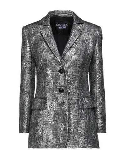 Boutique Moschino Woman Blazer Silver Size 10 Polyester, Acrylic, Wool, Polyamide In Gray