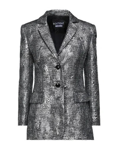 Boutique Moschino Woman Blazer Silver Size 8 Polyester, Acrylic, Wool, Polyamide