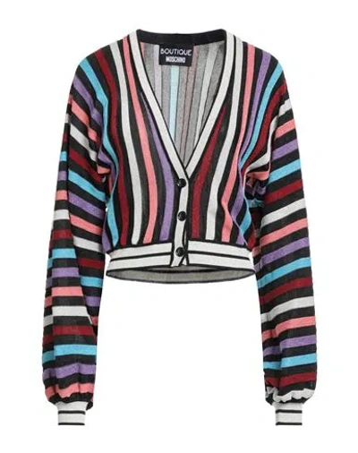 Boutique Moschino Woman Cardigan Black Size 10 Viscose, Polyamide, Polyester, Elastane In Multi