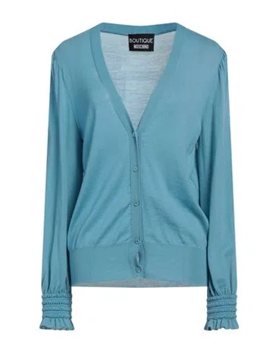 Boutique Moschino Woman Cardigan Light Blue Size 12 Virgin Wool