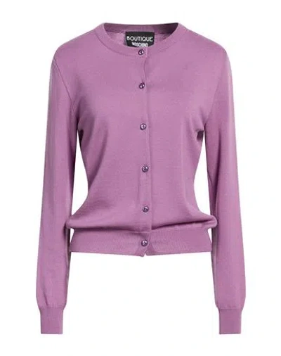 Boutique Moschino Woman Cardigan Lilac Size 6 Virgin Wool In Purple