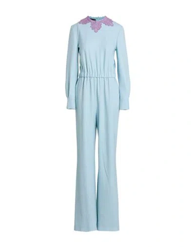 Boutique Moschino Woman Jumpsuit Sky Blue Size 6 Polyester, Virgin Wool, Elastane