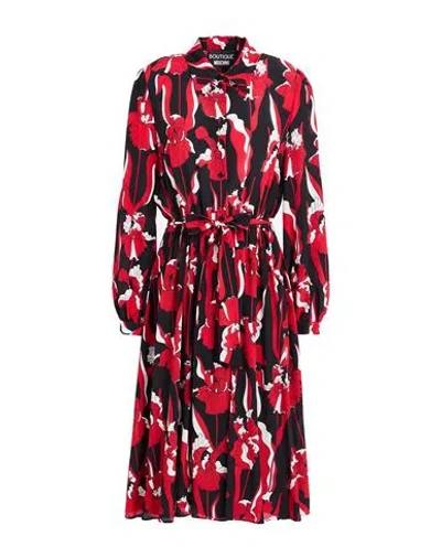 Boutique Moschino Woman Midi Dress Black Size 8 Silk In Red