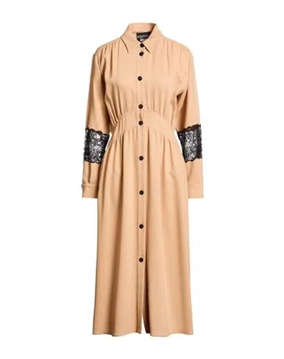 Boutique Moschino Woman Midi Dress Camel Size 6 Lyocell, Viscose, Wool, Polyamide In Brown