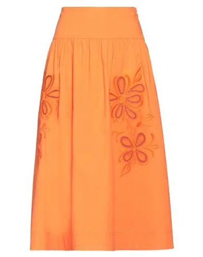 Boutique Moschino Woman Midi Skirt Orange Size 8 Cotton, Elastane