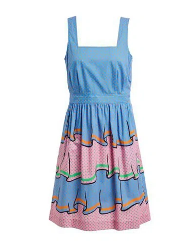 Boutique Moschino Woman Mini Dress Azure Size 12 Cotton In Blue