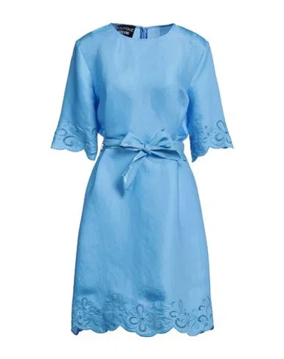 Boutique Moschino Woman Mini Dress Azure Size 14 Viscose, Polyester, Cotton In Blue