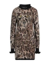Boutique Moschino Woman Mini Dress Camel Size 14 Acrylic, Polyamide, Mohair Wool, Virgin Wool, Elast In Animal Print