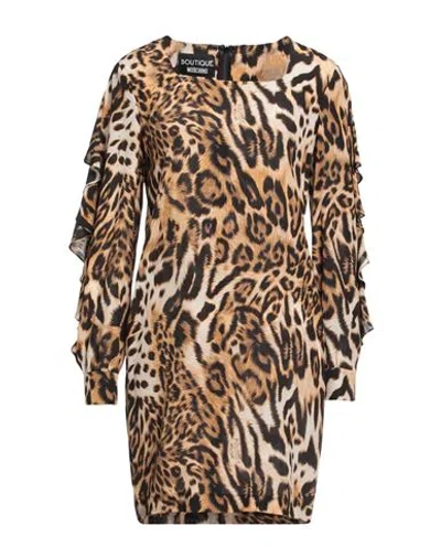 Boutique Moschino Woman Mini Dress Camel Size 14 Silk In Multi