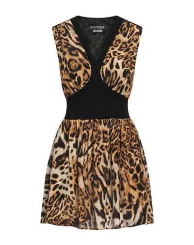 Boutique Moschino Woman Mini Dress Camel Size 6 Silk, Virgin Wool, Polyamide, Elastane In Gold