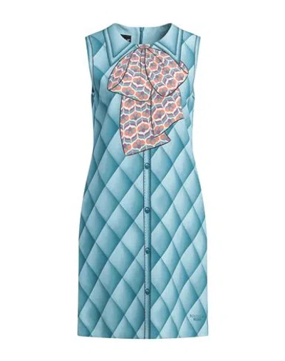 Boutique Moschino Woman Mini Dress Pastel Blue Size 14 Polyester, Elastane