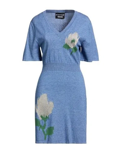 Boutique Moschino Woman Mini Dress Pastel Blue Size 6 Cotton, Viscose, Polyester
