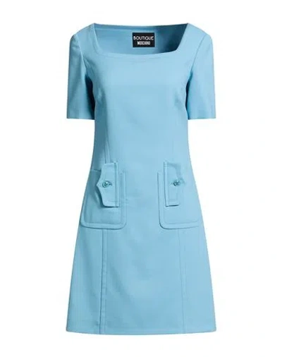 Boutique Moschino Woman Mini Dress Sky Blue Size 6 Polyester, Virgin Wool, Elastane