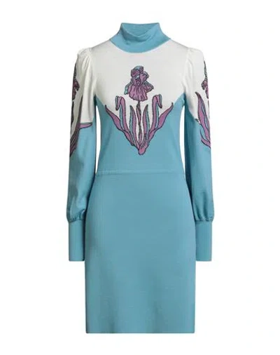 Boutique Moschino Woman Mini Dress Sky Blue Size 6 Virgin Wool