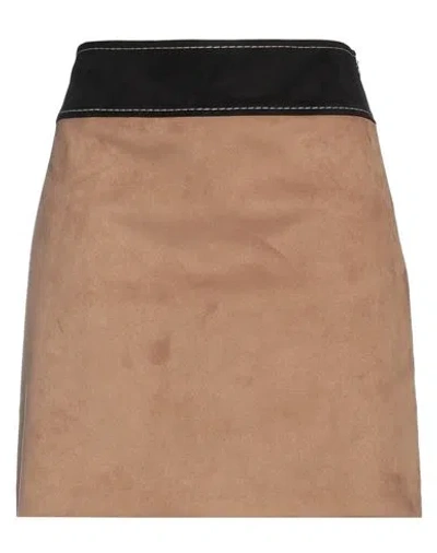 Boutique Moschino Woman Mini Skirt Camel Size 6 Polyester, Rubber In Neutral