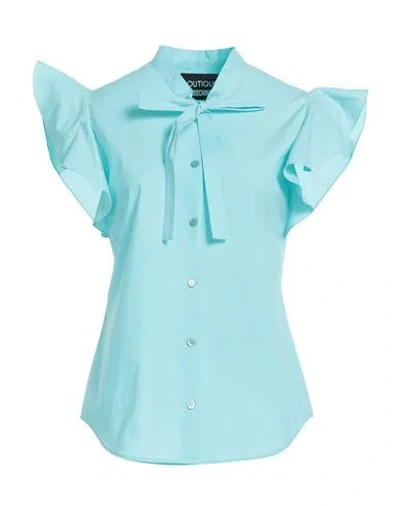 Boutique Moschino Woman Shirt Turquoise Size 8 Cotton, Elastane In Blue