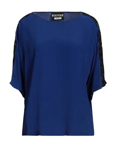 Boutique Moschino Woman Top Blue Size 6 Acetate, Silk, Polyester