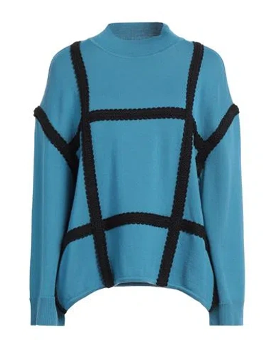 Boutique Moschino Woman Turtleneck Turquoise Size 10 Virgin Wool, Acetate In Blue