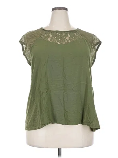 Pre-owned Boutique Short Sleeve Top Green Keyhole Neckline Tops