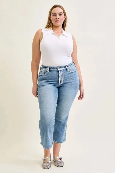 Boutique Simplified Mid Rise Metallic Foiled Seam Kick Flare Denim Jeans In Blue In Multi