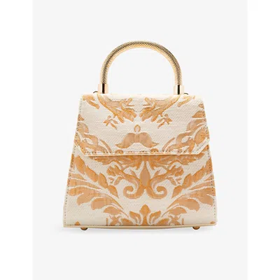 Bovenue Womens Ghada Damask Fabric Handbag Ivory & Gold