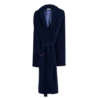 Bown Of London Men's Black / Blue Carnegie Luxury Cotton Long Velvet Smoking Jacket In Navy In Black/blue
