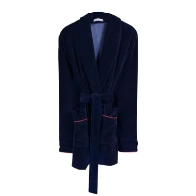 Bown Of London Men's Blue Rockefeller Luxury Cotton Short Smoking Jacket