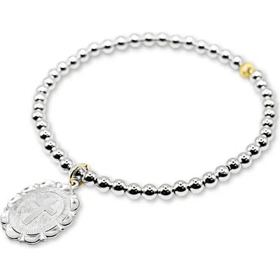 Bowood Lane Cross Medallion Sterling Silver Beaded Bracelet In Metallic
