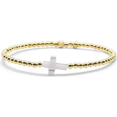 Bowood Lane Faith Mother Of Pearl Cross Bracelet In Gold