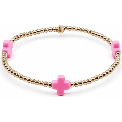 Bowood Lane Halo Pink Cross Bracelet In Gold