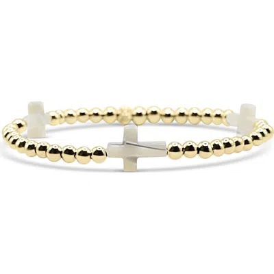 Bowood Lane Harmony Mother-of-pearl Cross Beaded Bracelet In Gold