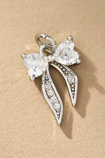 Boxbar Crystal Heart Ribbon Bow Charm In Silver