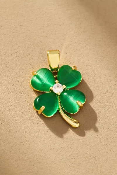 Boxbar Green Gemstone Clover Charm In Gold